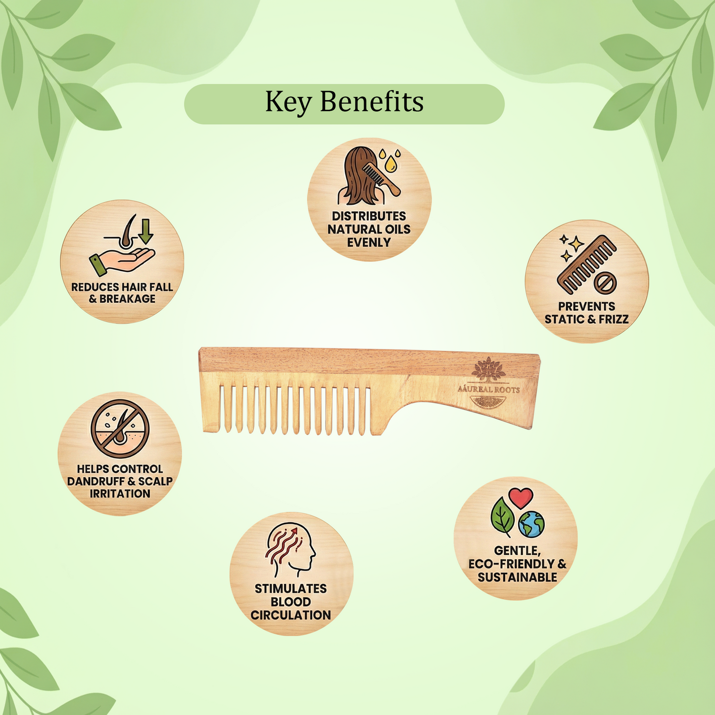 Aaureal Roots Neem Wood Handle Comb