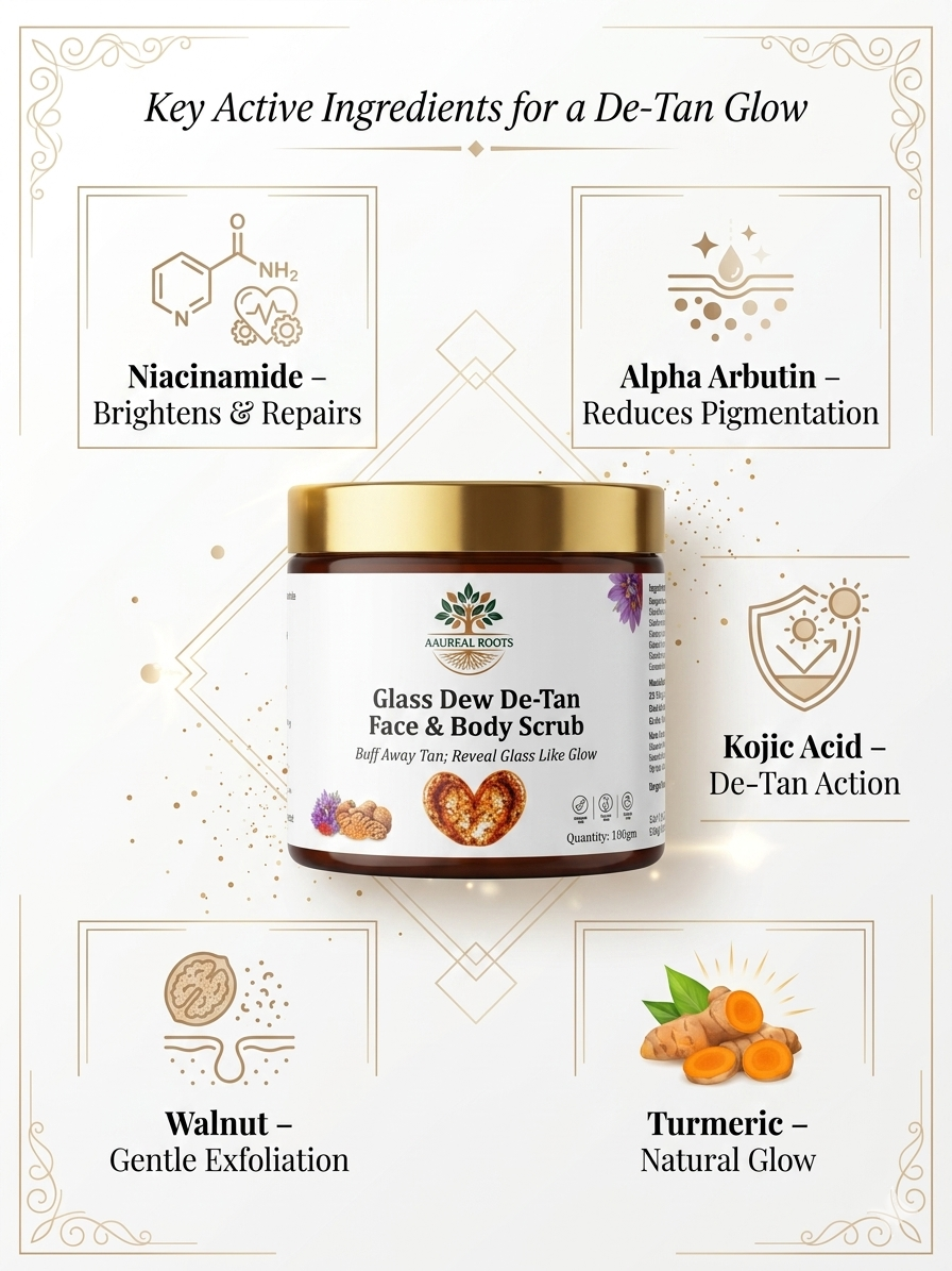 Aaureal Roots Glass Dew De-Tan Face & Body Scrub – Brightening Walnut Scrub with Niacinamide & Turmeric