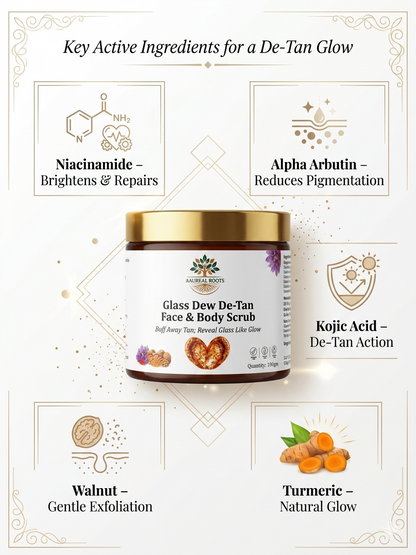 Aaureal Roots Glass Dew De-Tan Face & Body Scrub – Brightening Walnut Scrub with Niacinamide & Turmeric
