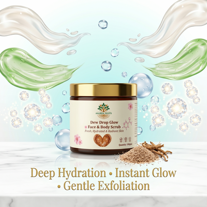 Aaureal Roots Dew Drop Glow Face & Body Scrub – Glass Glow Exfoliating Scrub with Niacinamide, Rice Bran, Hyaluronic Acid & Gotu Kola