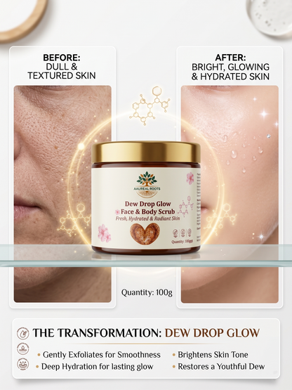 Aaureal Roots Dew Drop Glow Face & Body Scrub – Glass Glow Exfoliating Scrub with Niacinamide, Rice Bran, Hyaluronic Acid & Gotu Kola