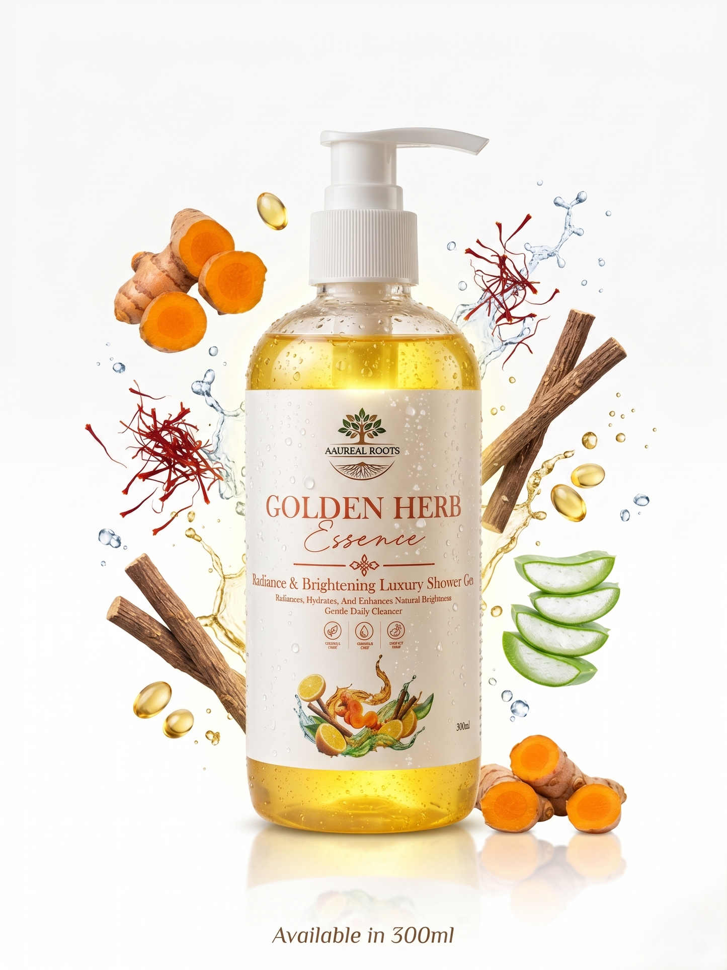Golden Herb Essence Radiance & Brightening Shower Gel | Saffron & Turmeric Body Cleanser