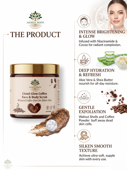 Aaureal Roots Cloud Glow Coffee Face & Body Scrub – Brightening & De-Tan Exfoliating Scrub