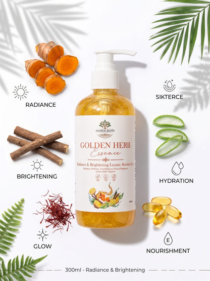 Golden Herb Essence Radiance & Brightening Shower Gel | Saffron & Turmeric Body Cleanser