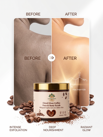Aaureal Roots Cloud Glow Coffee Face & Body Scrub – Brightening & De-Tan Exfoliating Scrub