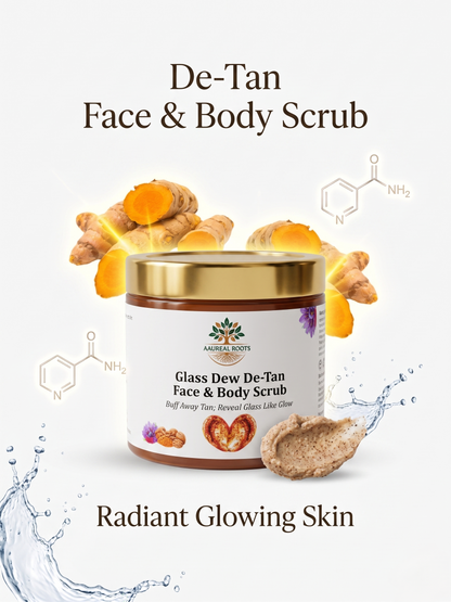 Aaureal Roots Glass Dew De-Tan Face & Body Scrub – Brightening Walnut Scrub with Niacinamide & Turmeric
