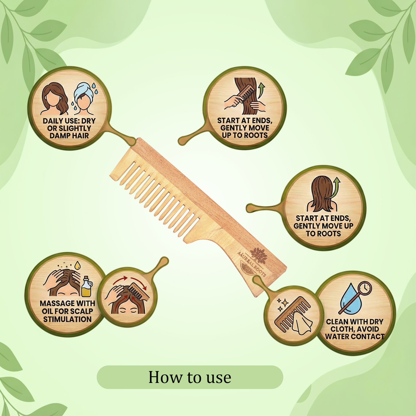 Aaureal Roots Neem Wood Handle Comb