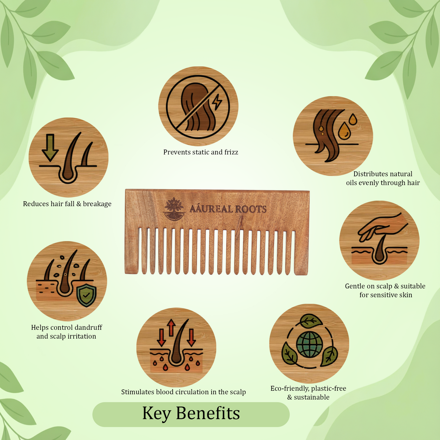 Aaureal Roots Neem Wood Shampoo Comb