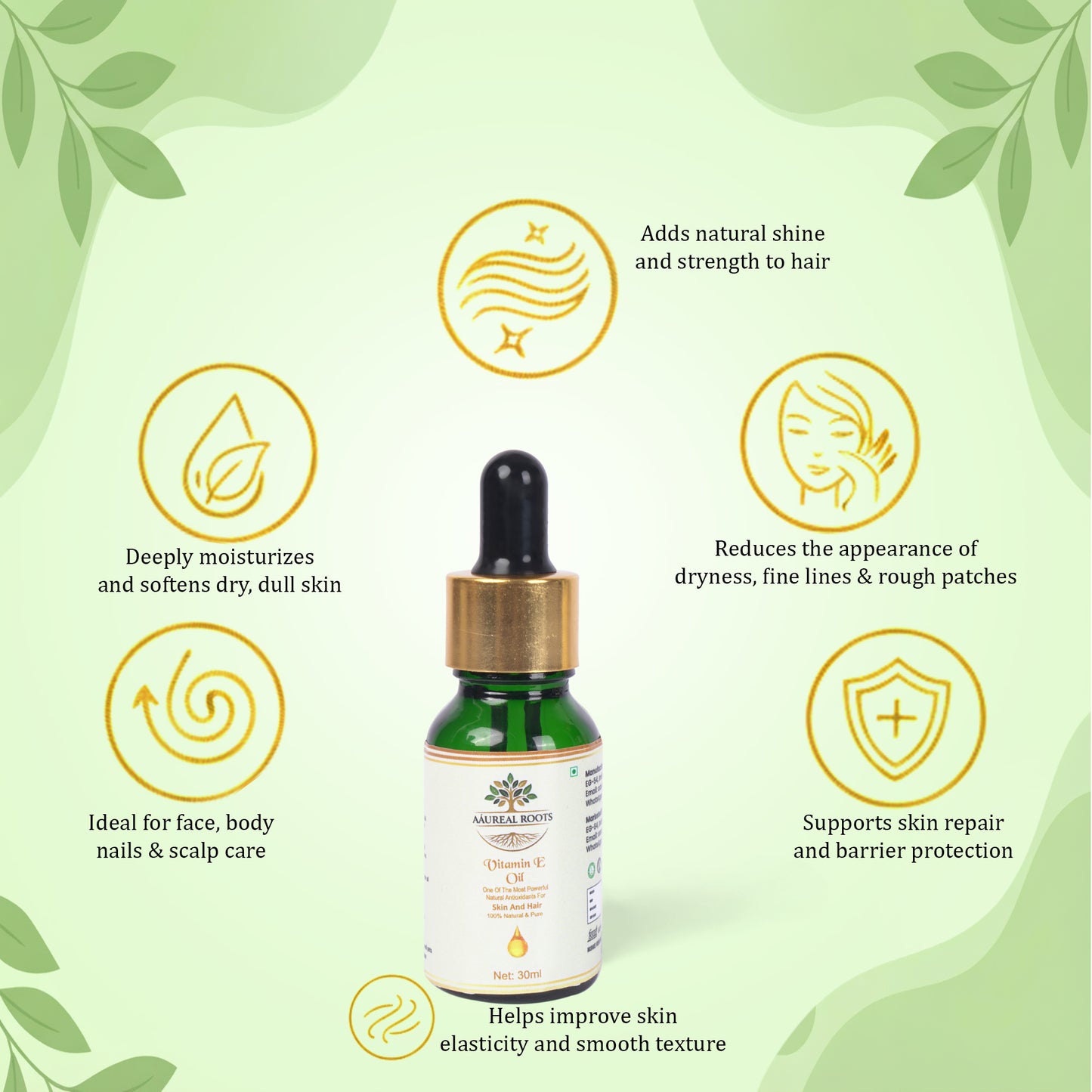 Aaureal Roots Pure Vitamin E Oil – Facial & Body Oil
