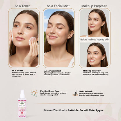 Aaureal Roots Pure Rose Water (Steam-Distilled Facial Mist)