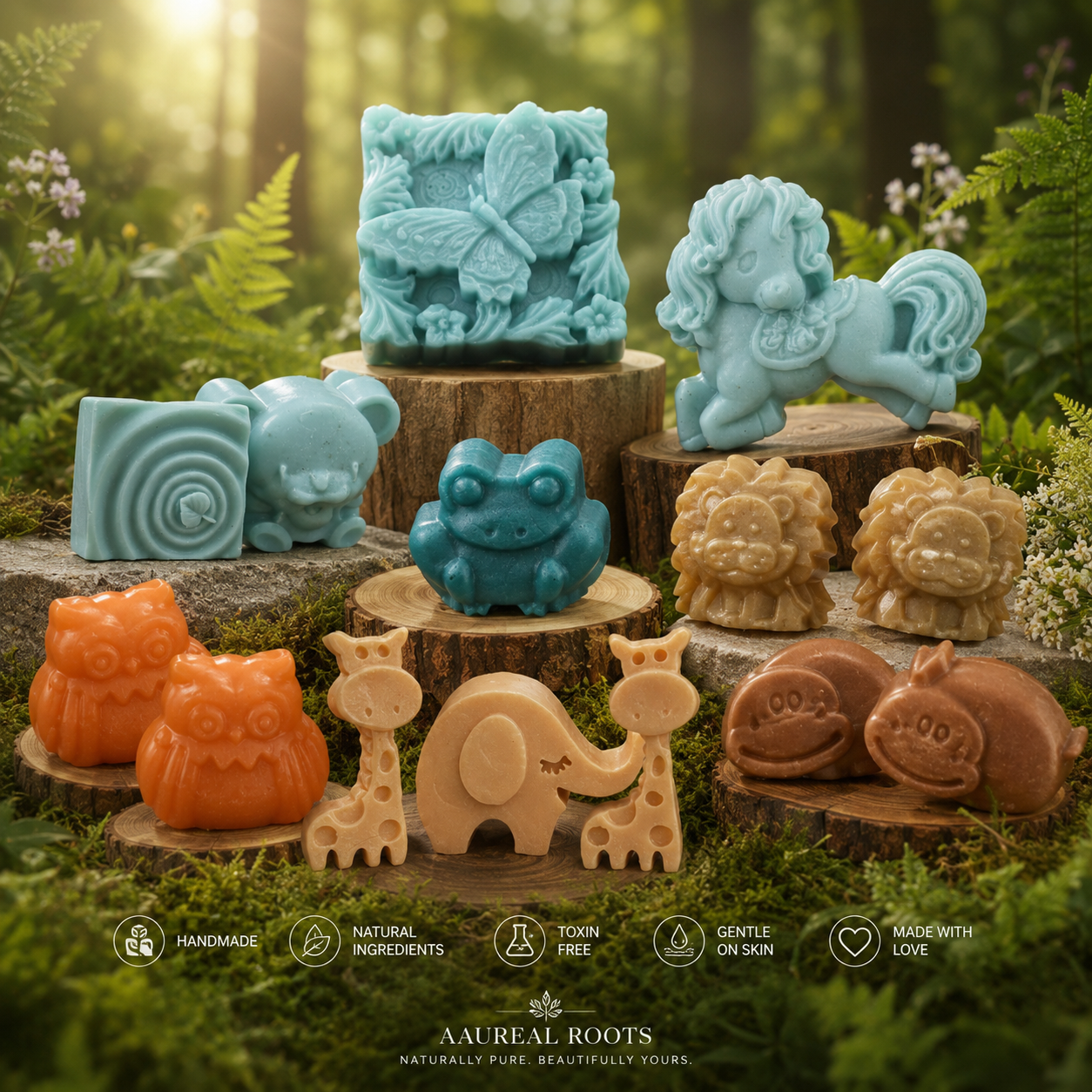 Aaureal Roots Kids Handmade Soap Collection – Gentle, Fun & Naturally Safe for Delicate Skin (Pack of 9Soaps)