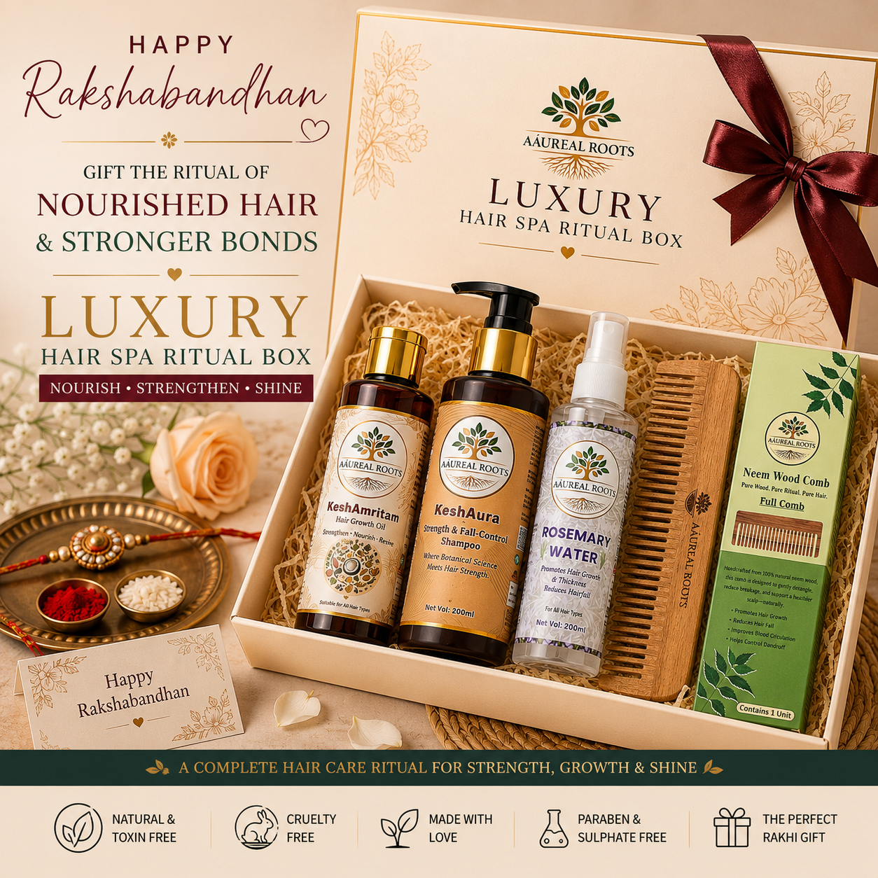 Aaureal Roots Luxury Hair Spa Ritual Box – Premium Rakshabandhan Hair Care Gift Set | Nourish • Strengthen • Shine