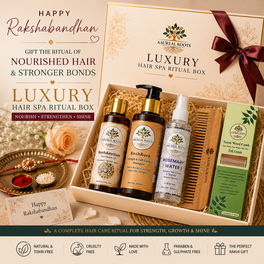 Aaureal Roots Luxury Hair Spa Ritual Box – Premium Rakshabandhan Hair Care Gift Set | Nourish • Strengthen • Shine