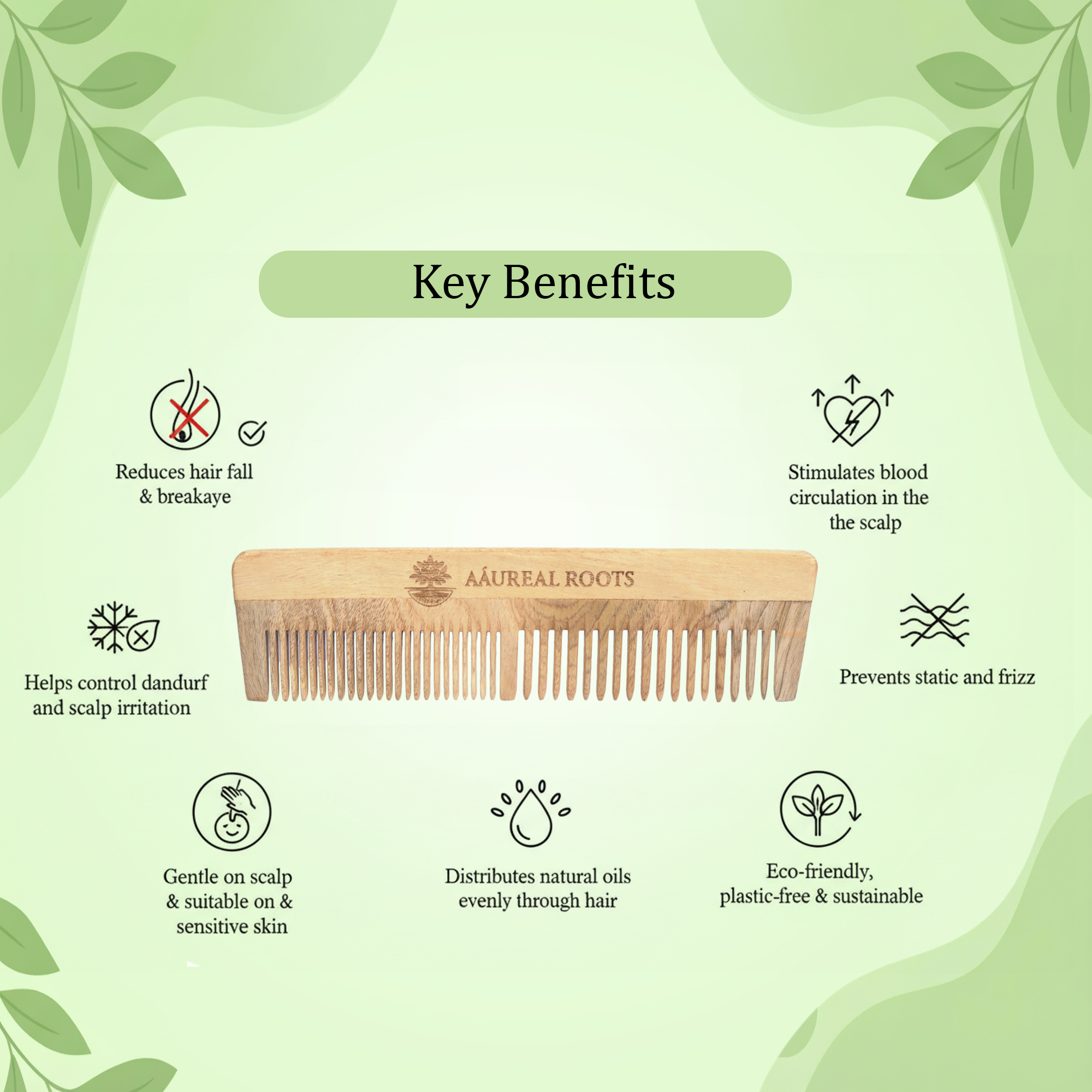 Aaureal Roots Neem Wood Full Comb - Image 4