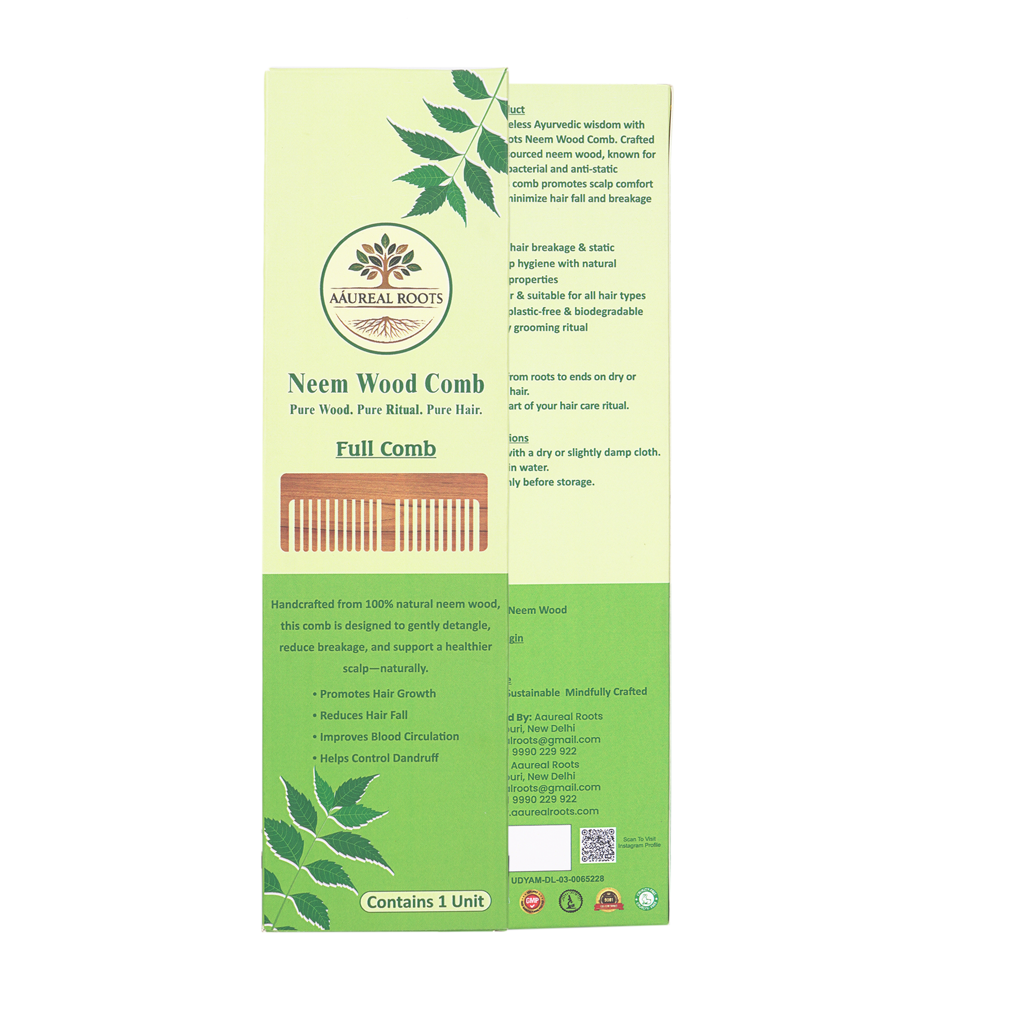 Aaureal Roots Neem Wood Full Comb - Image 3