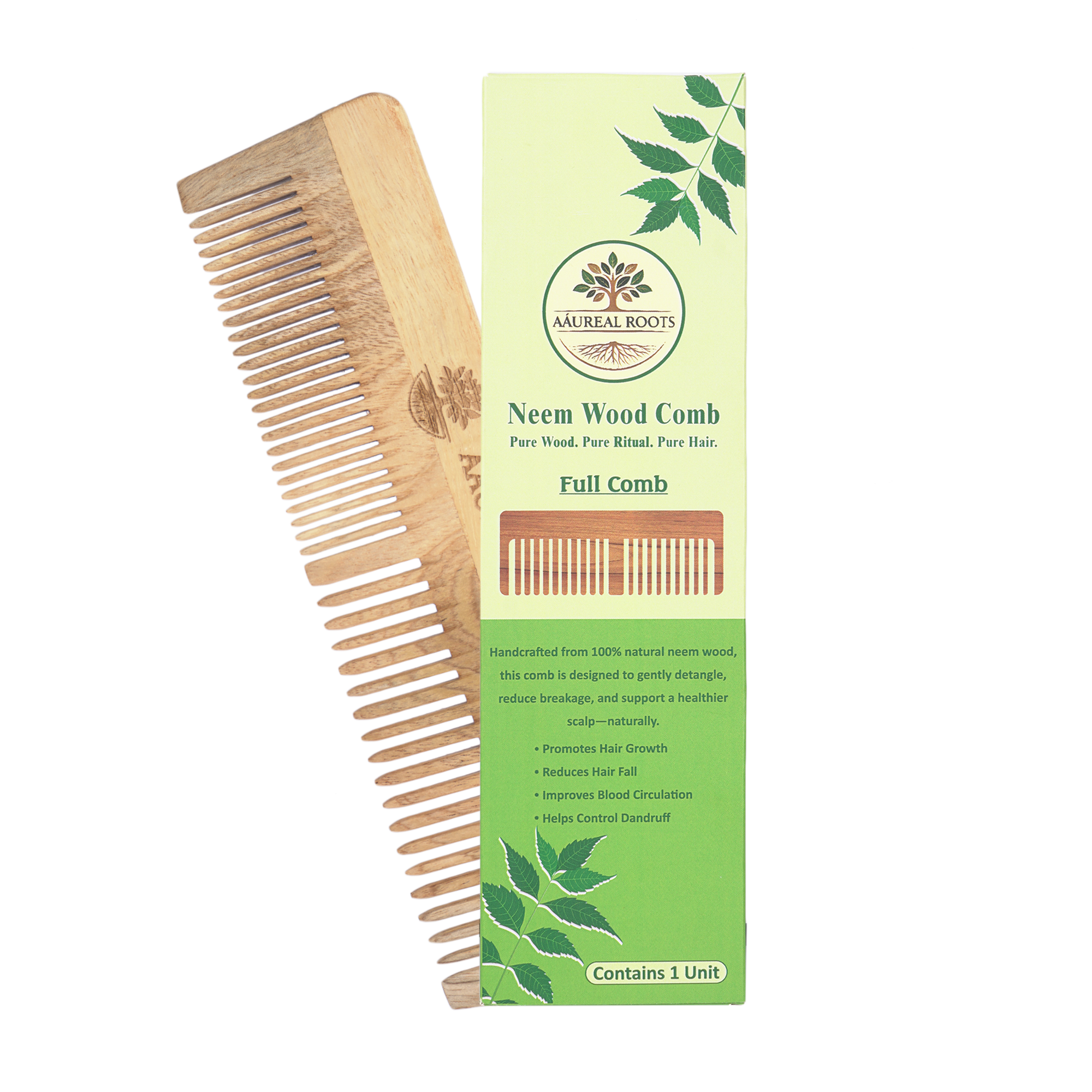 Aaureal Roots Neem Wood Full Comb - Image 2